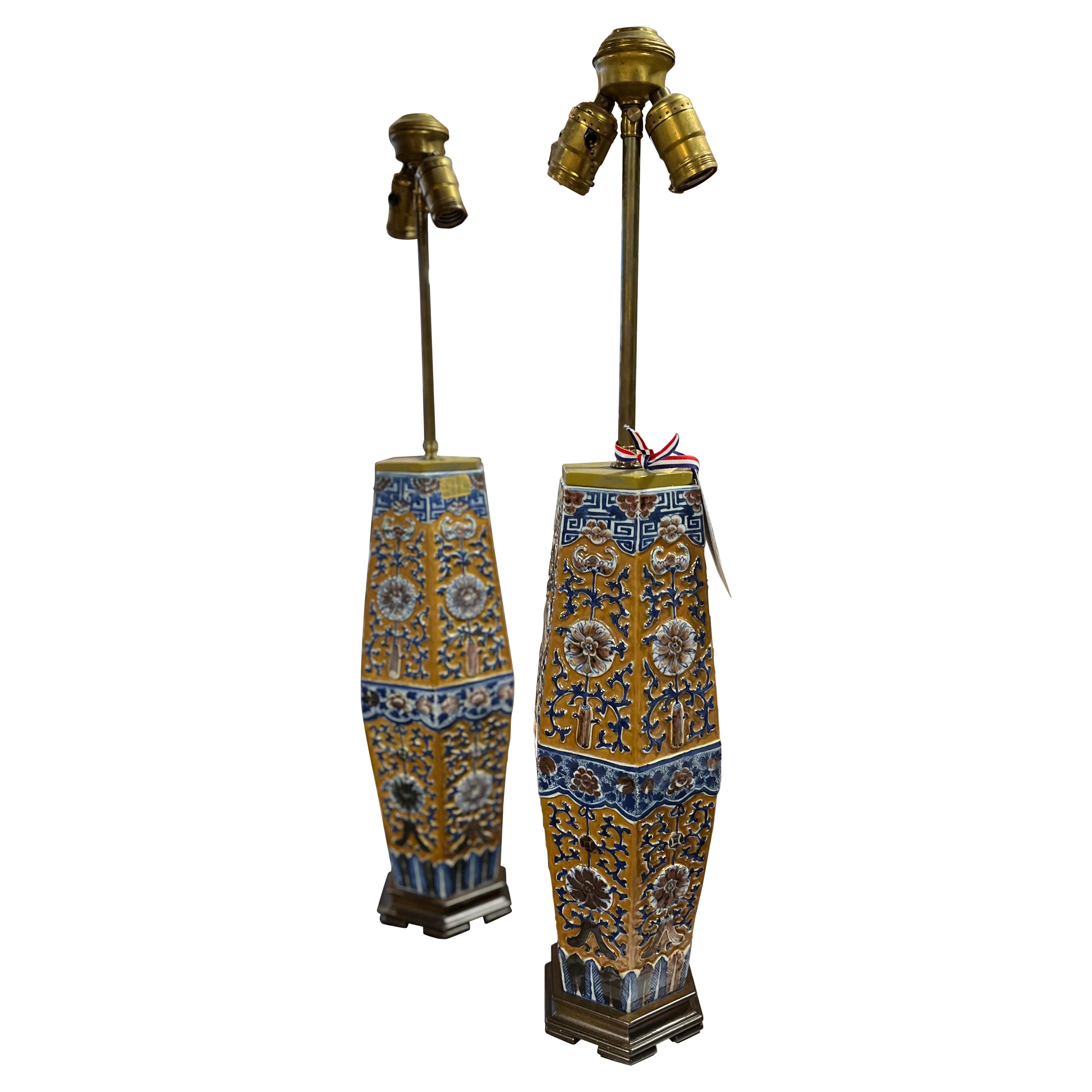 Antique Quing Dynasty hat stands converted to Lamps, Pair For Sale