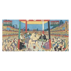 Vintage Tokoyuni III Kunisada Japanese Woodblock Print Wrestling Sumo for Charity