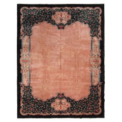 Tapis chinois Art Déco vintage fait main Tapis en laine rose 269 cm x 351 cm 9x12