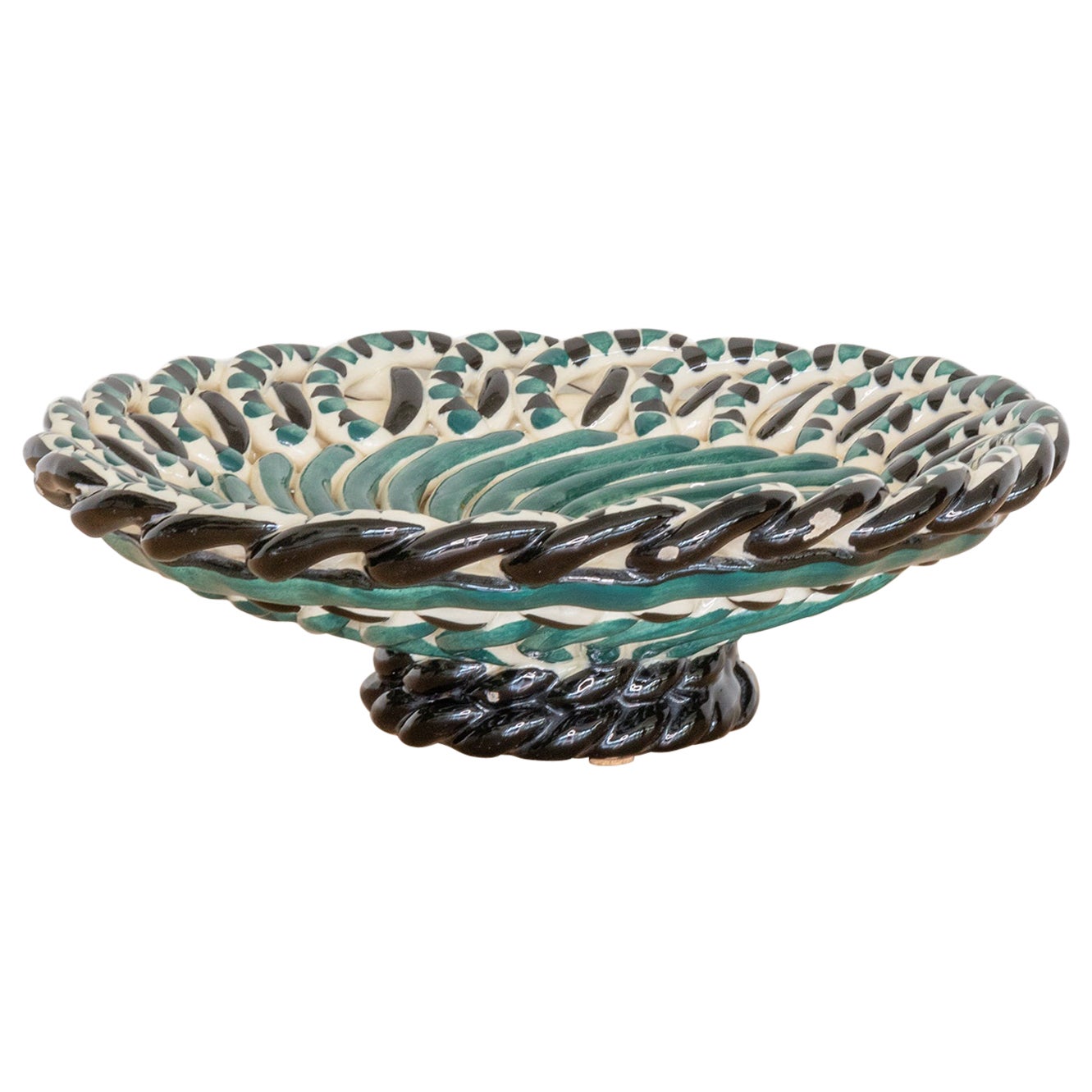 French Ceramic Woven Bowl  For Sale