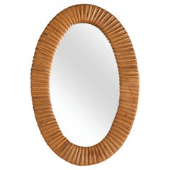 1960's Petite French Oval Rattan Mirror