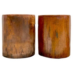 Vintage Boho Glazed Ceramic Garden Stools - a Pair