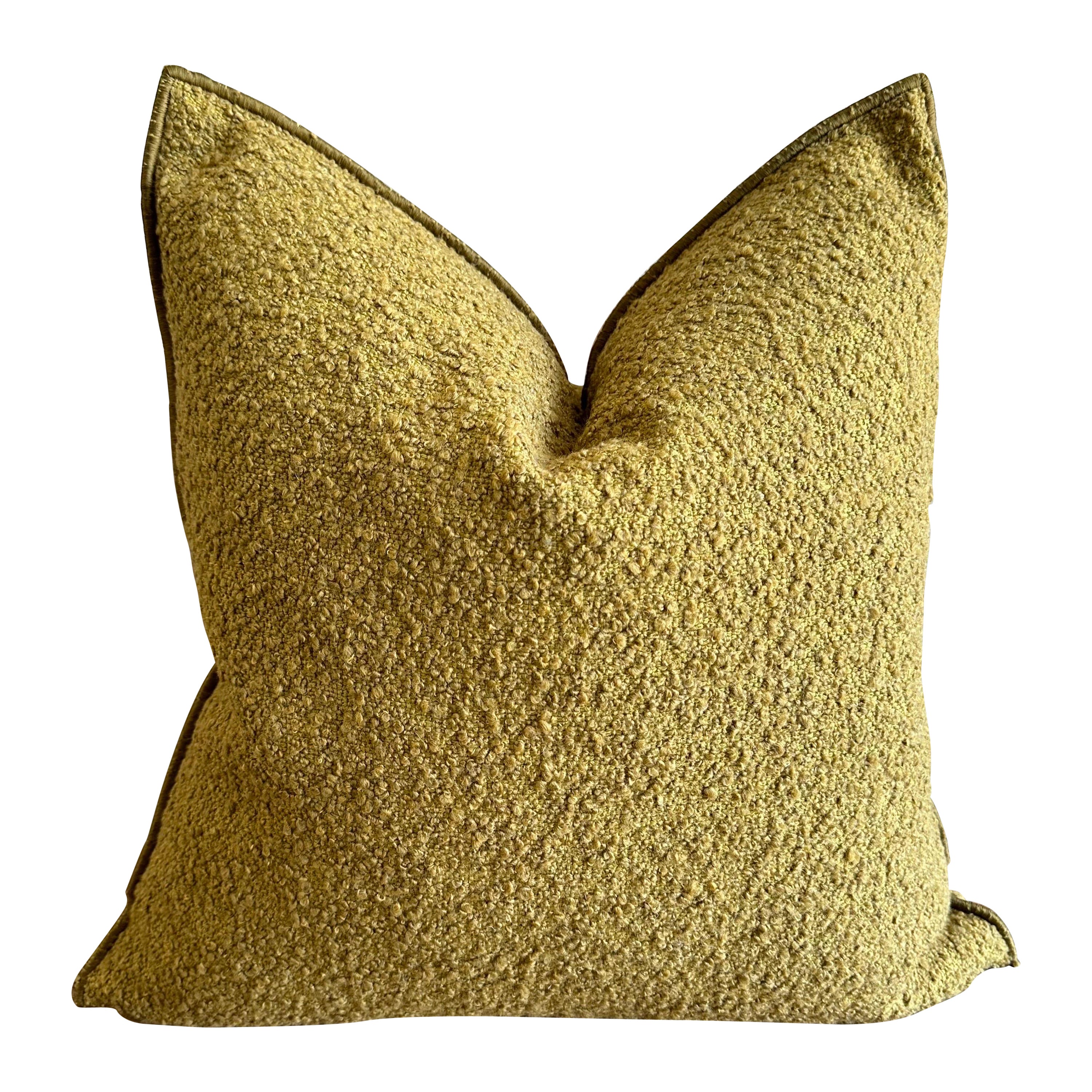 Custom Boucle French Ocre Tweed Style Pillow with Down Feather Insert For Sale