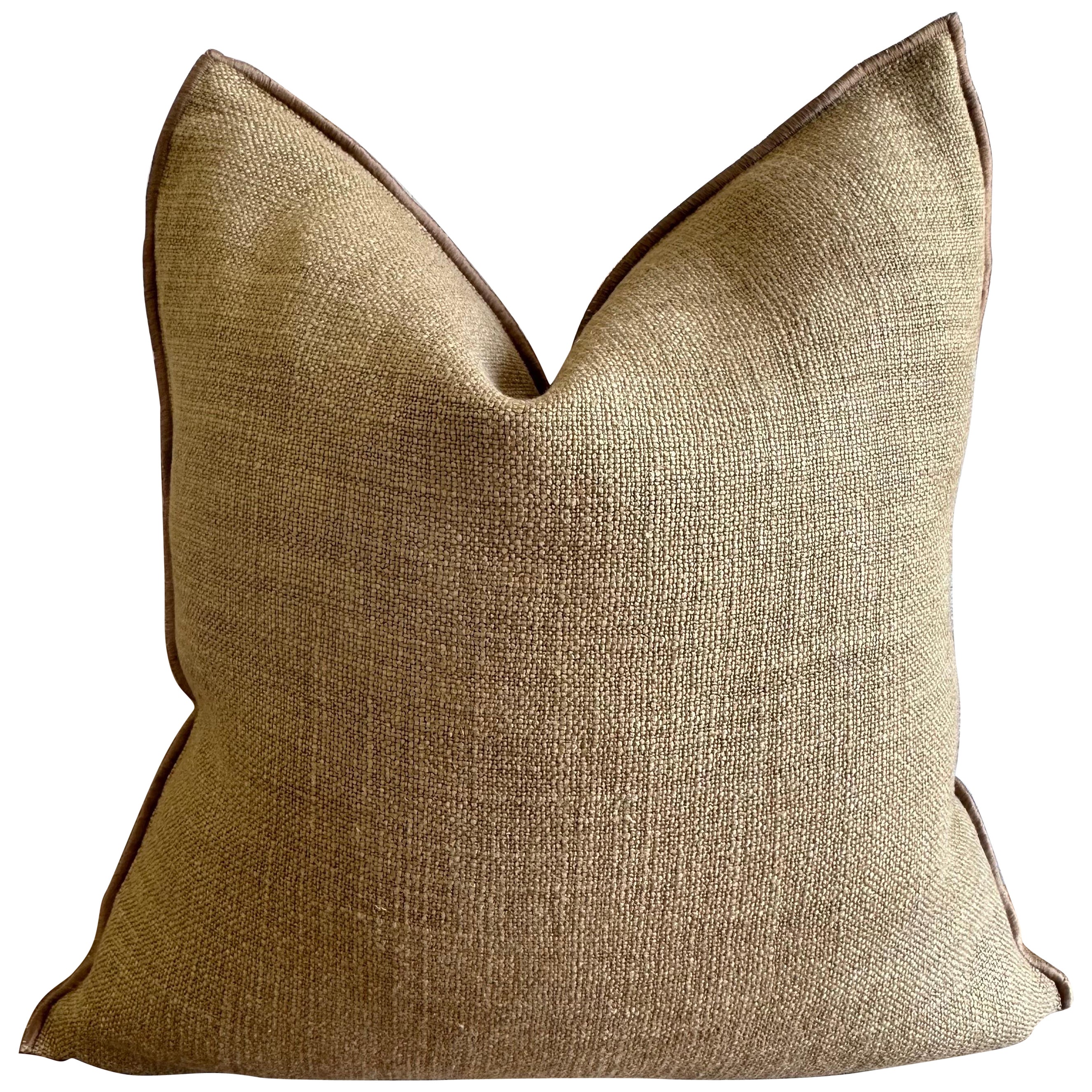 French Linen Pillow with Down Feather Insert in Terracotta Color For Sale