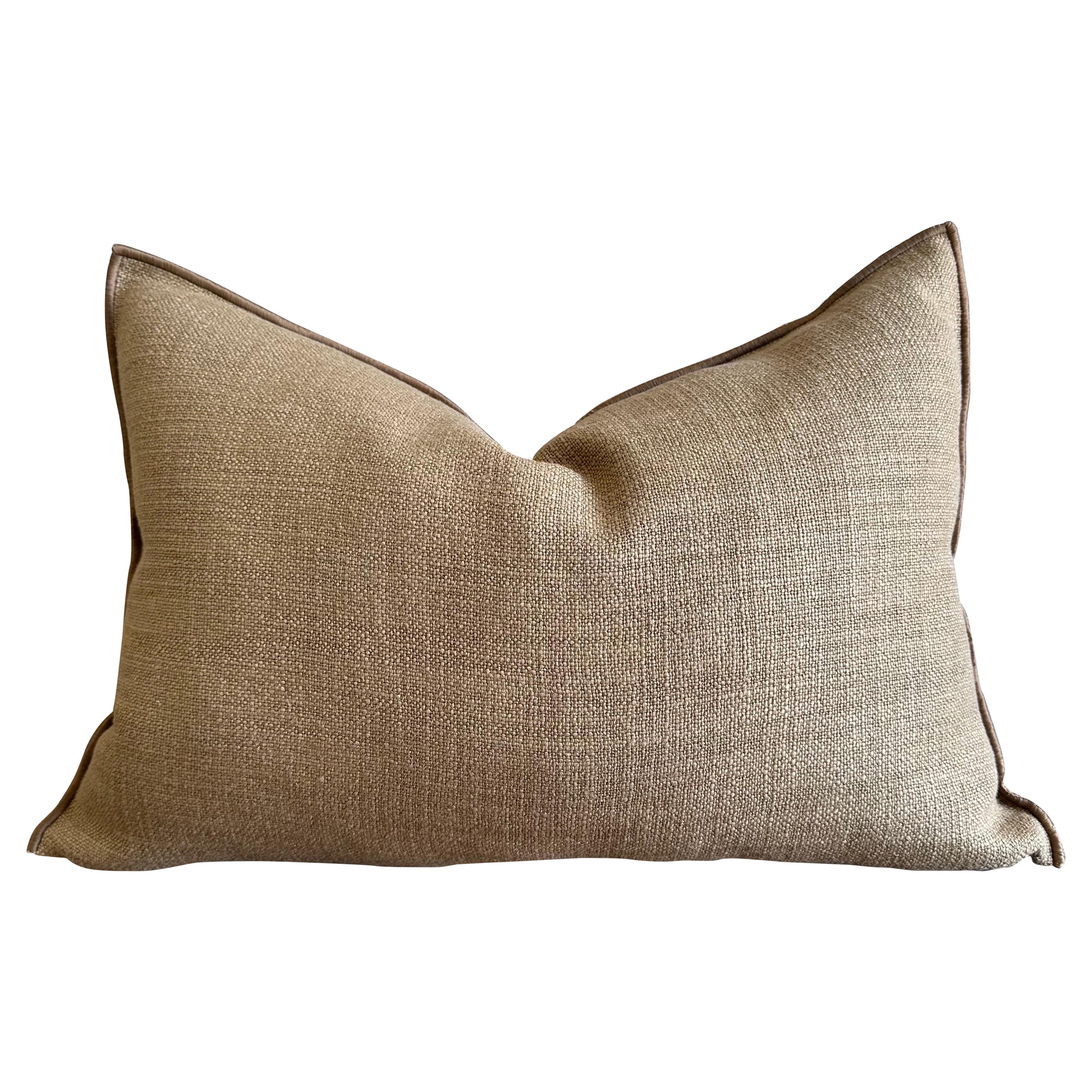French Nubby Linen Textured Lumbar Pillow with Down Insert For Sale