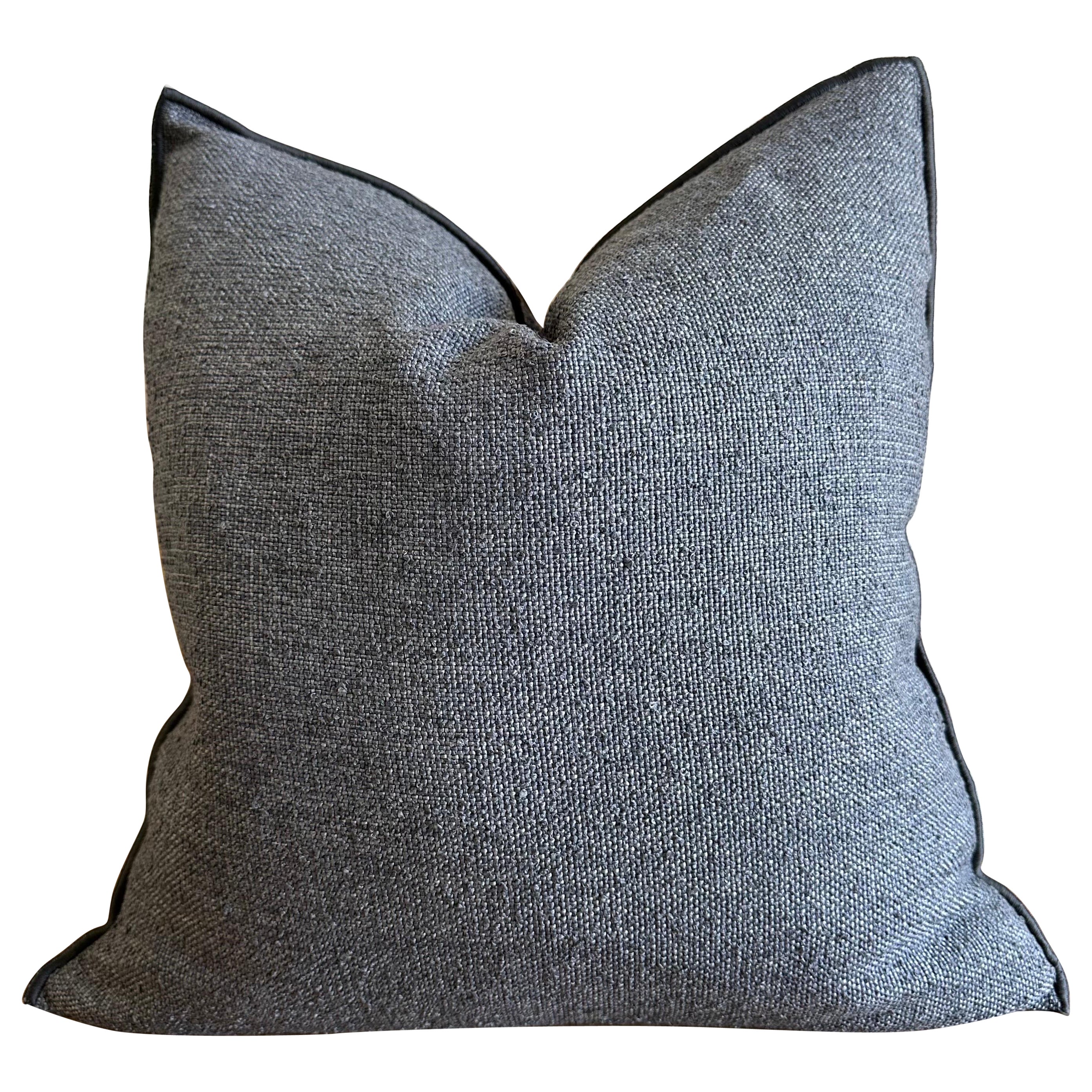  Custom Made French Outdoor Pillows in Natural Textured Outdoor Material For Sale