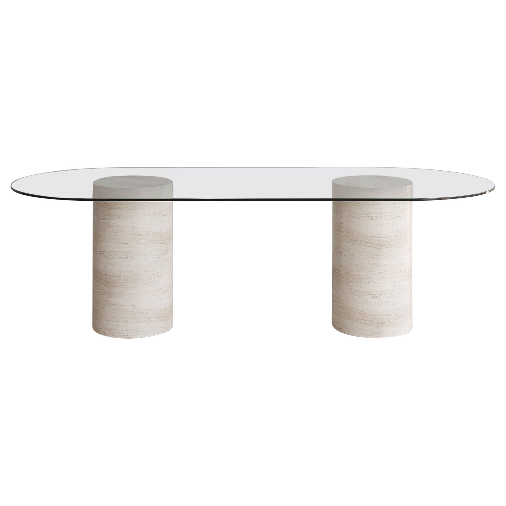 Voyage Dining Table ii 'Glass' in Bianco Travertine For Sale