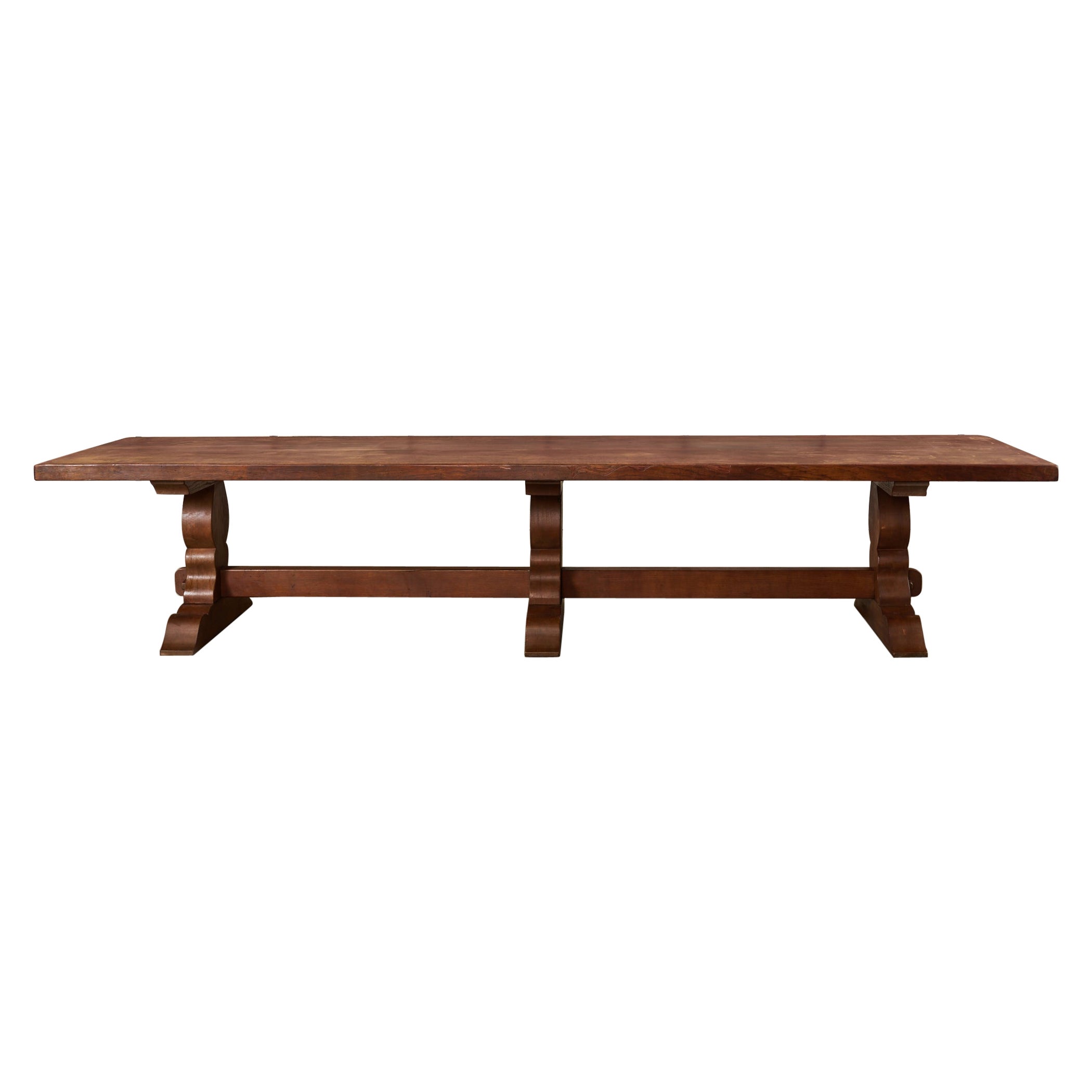 Monumental Country French Provincial Oak Farmhouse Trestle Dining Table For Sale