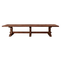Monumental Country French Provincial Oak Farmhouse Trestle Dining Table
