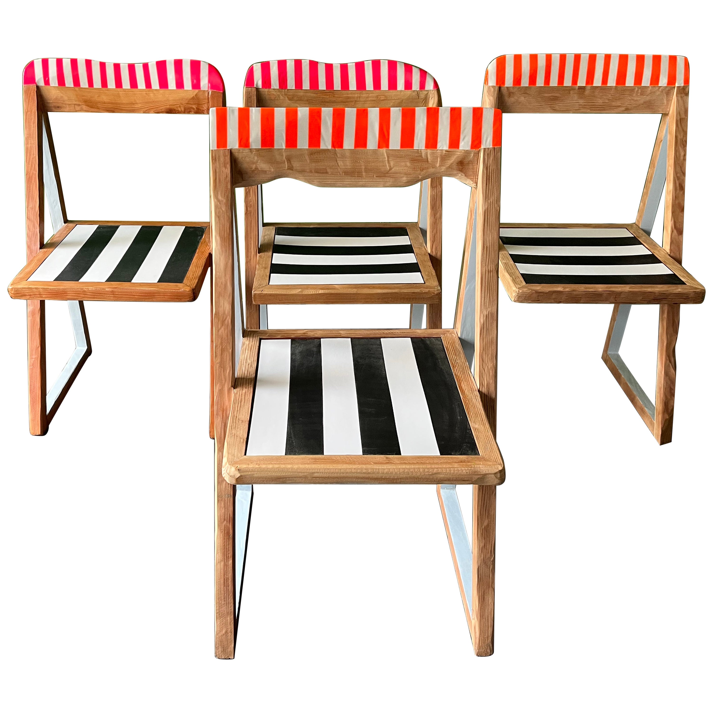 Black and white and pink, 4 dining chairs by Markus Friedrich Staab For Sale