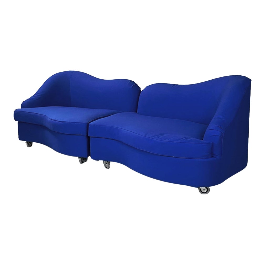 Italian modern modular sofas in electric blue fabric by Maison Gilardino, 1990s For Sale