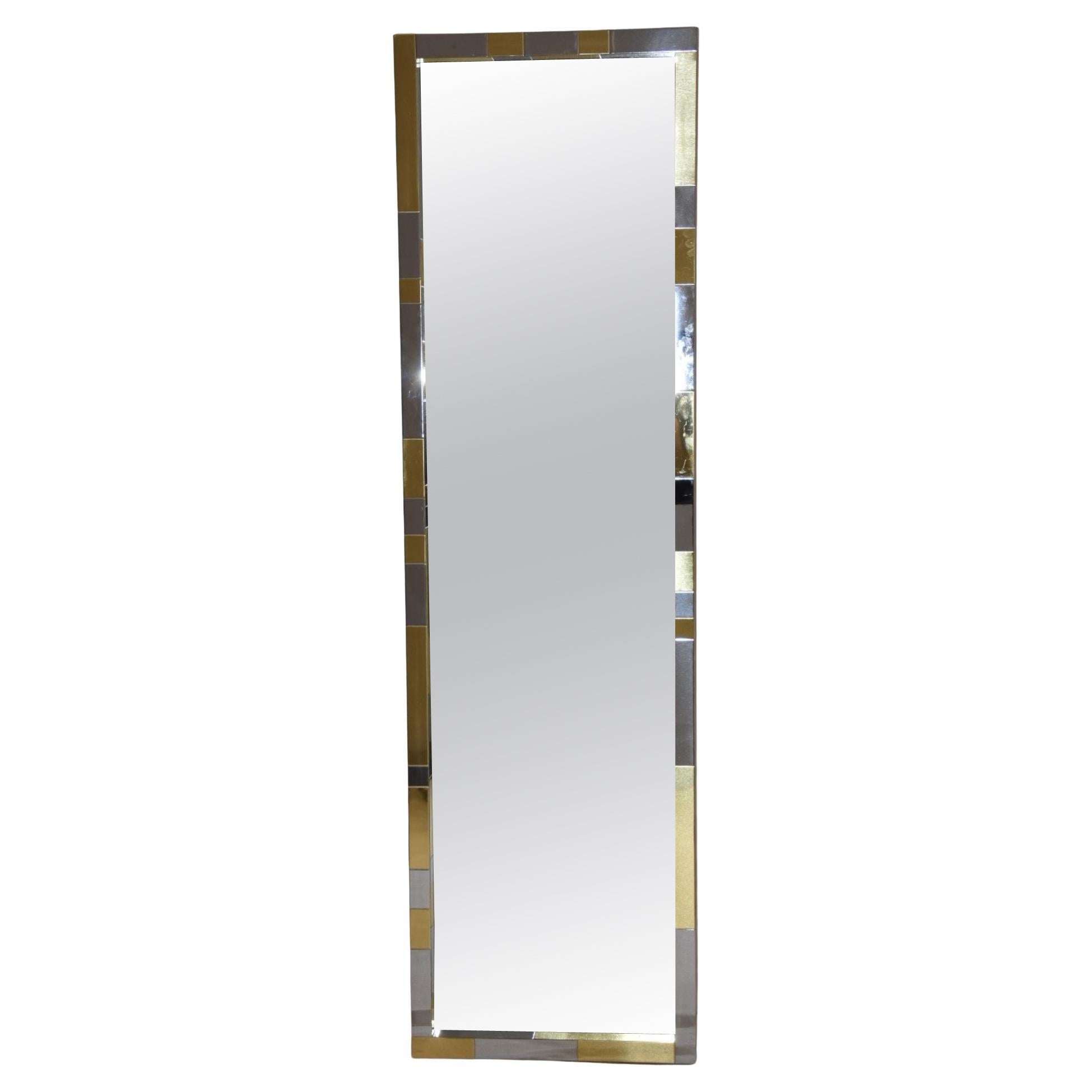 Big rectangular mirror "Cityscape 1977" chrome and gold steel