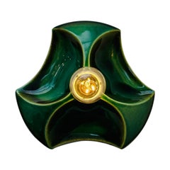 Retro 1970s German Hustadt Leuchten Fat Lava Glazed Ceramic Moss Green Wall Sconce