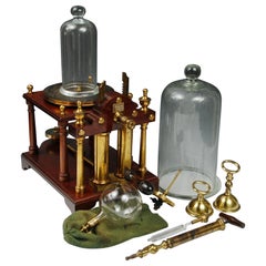 Antique Superb Example Of A 19th Century Brass And Mahogany Vacuum Pump