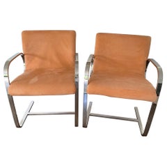 Vintage Pair of Mid Century Modern Milo Baughman Style Chrome & Ultrasuede Club Chairs