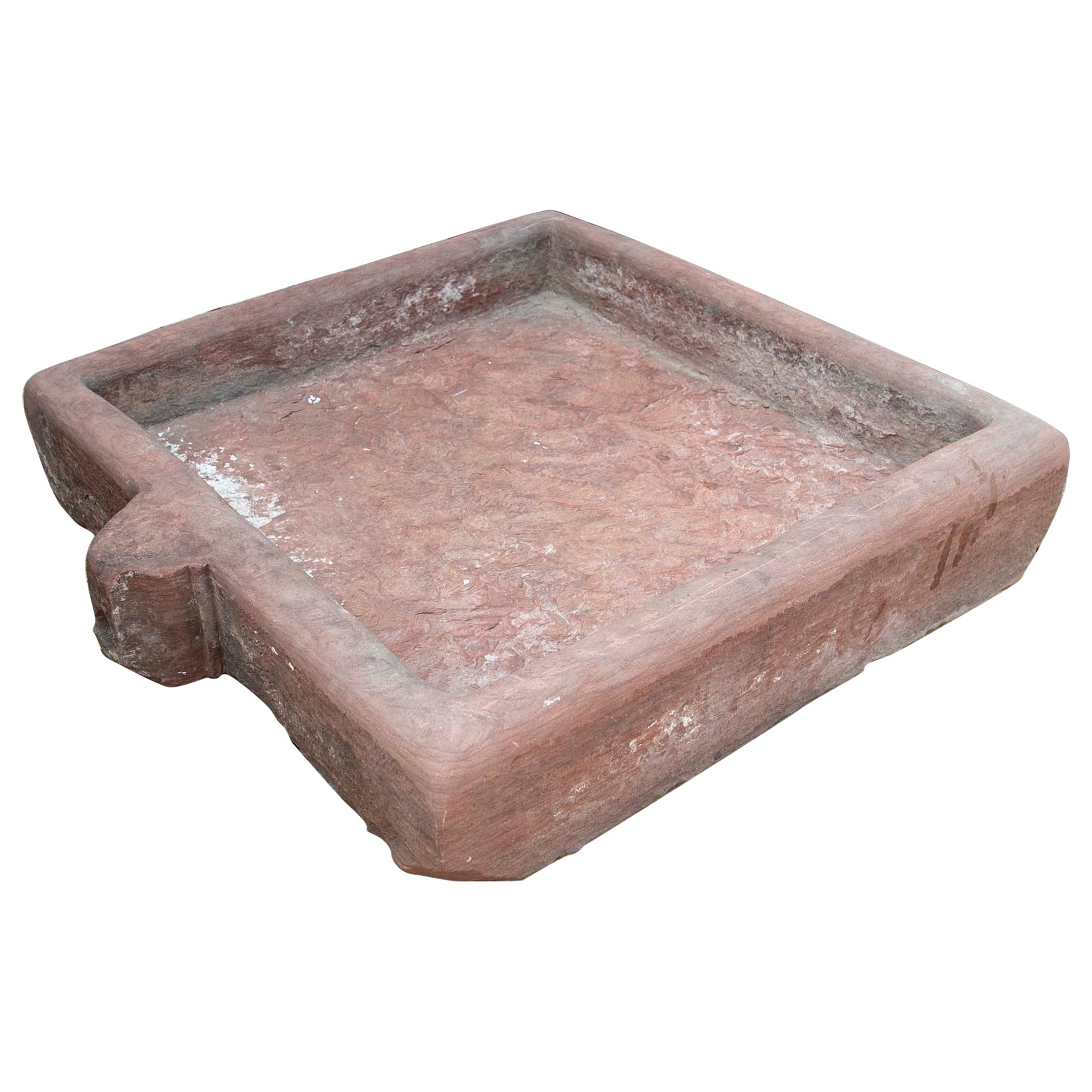 Rectangular Basin with Hand-Carved Red Stone Spout For Sale