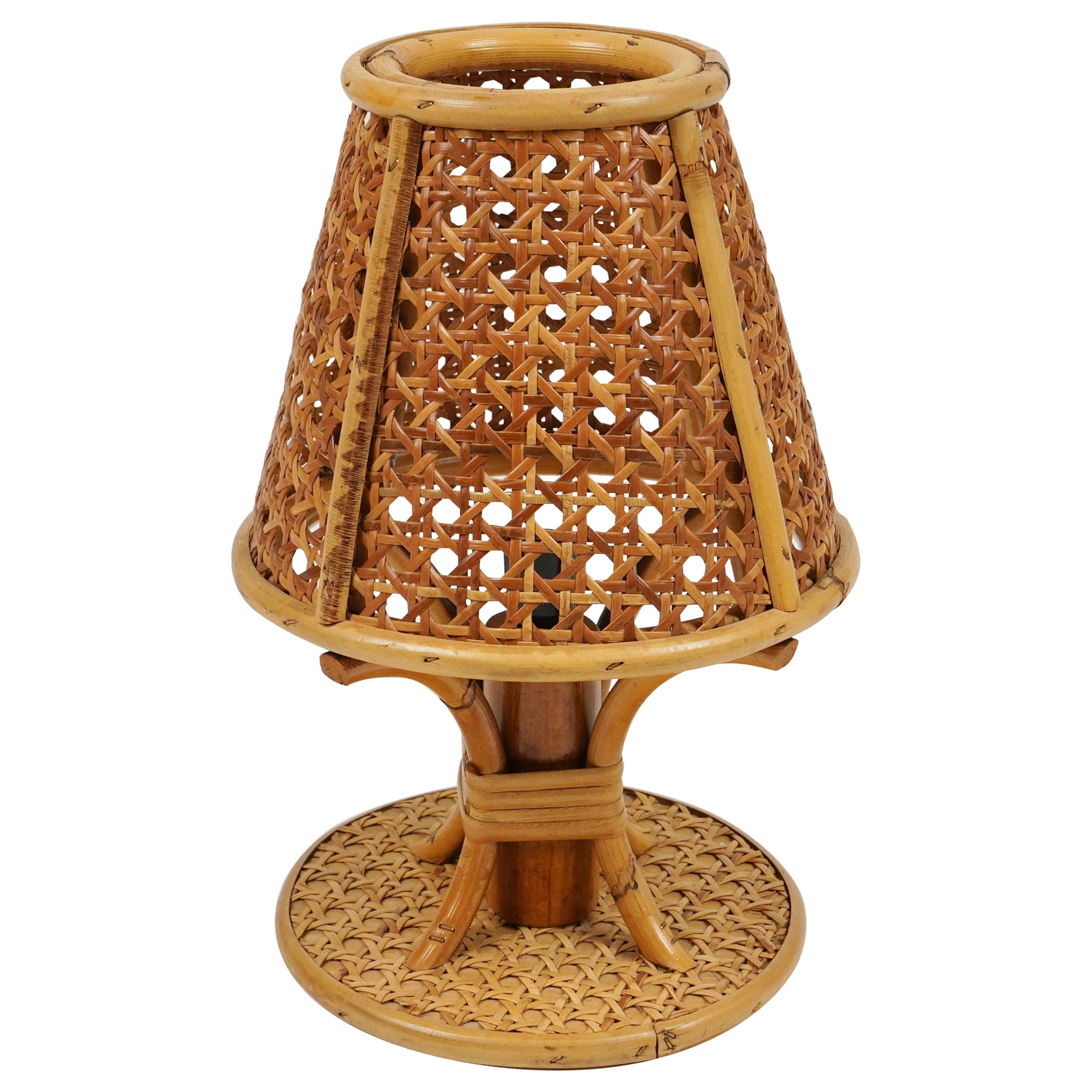 Lampe de table en rotin et osier du milieu du siècle, style Louis Sognot, Italie, vers 1970