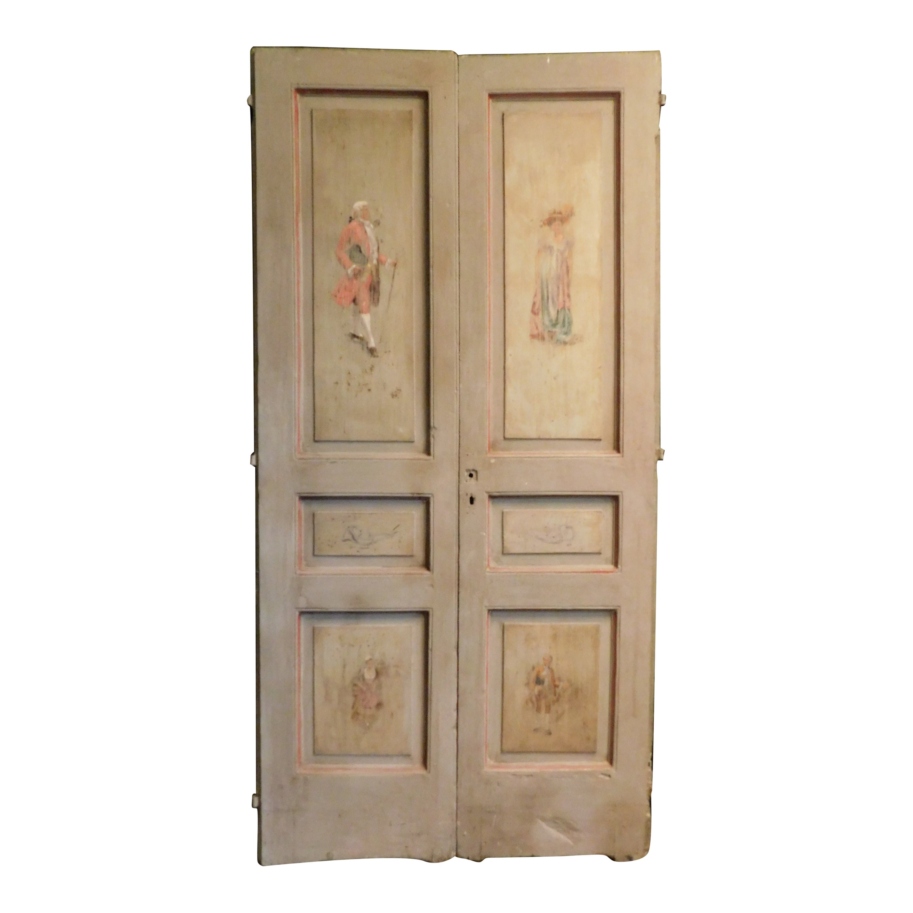 set of 2 lacquered and painted double doors with figures, Italy