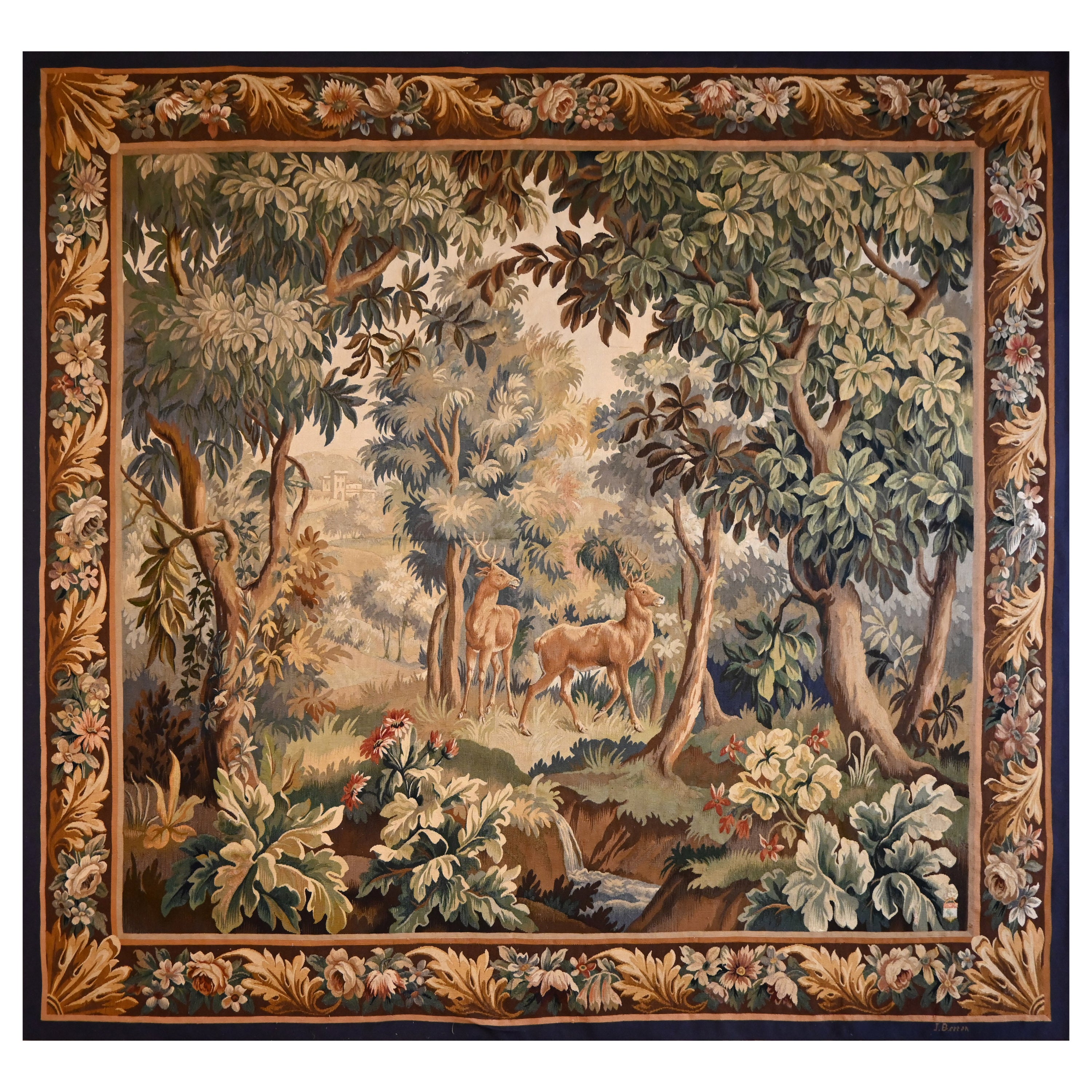 Pretty Aubusson Verdure Tapestry Signed And Monogrammed N° 1324 For