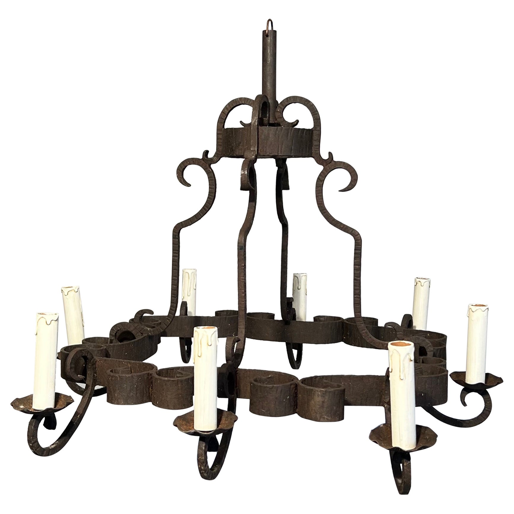 Wrought Iron Chandelier. French work. Circa 1950 For Sale