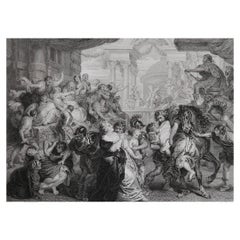 Impression originale et ancienne d'après Rubens. Le Rape des Sabines. C.1840