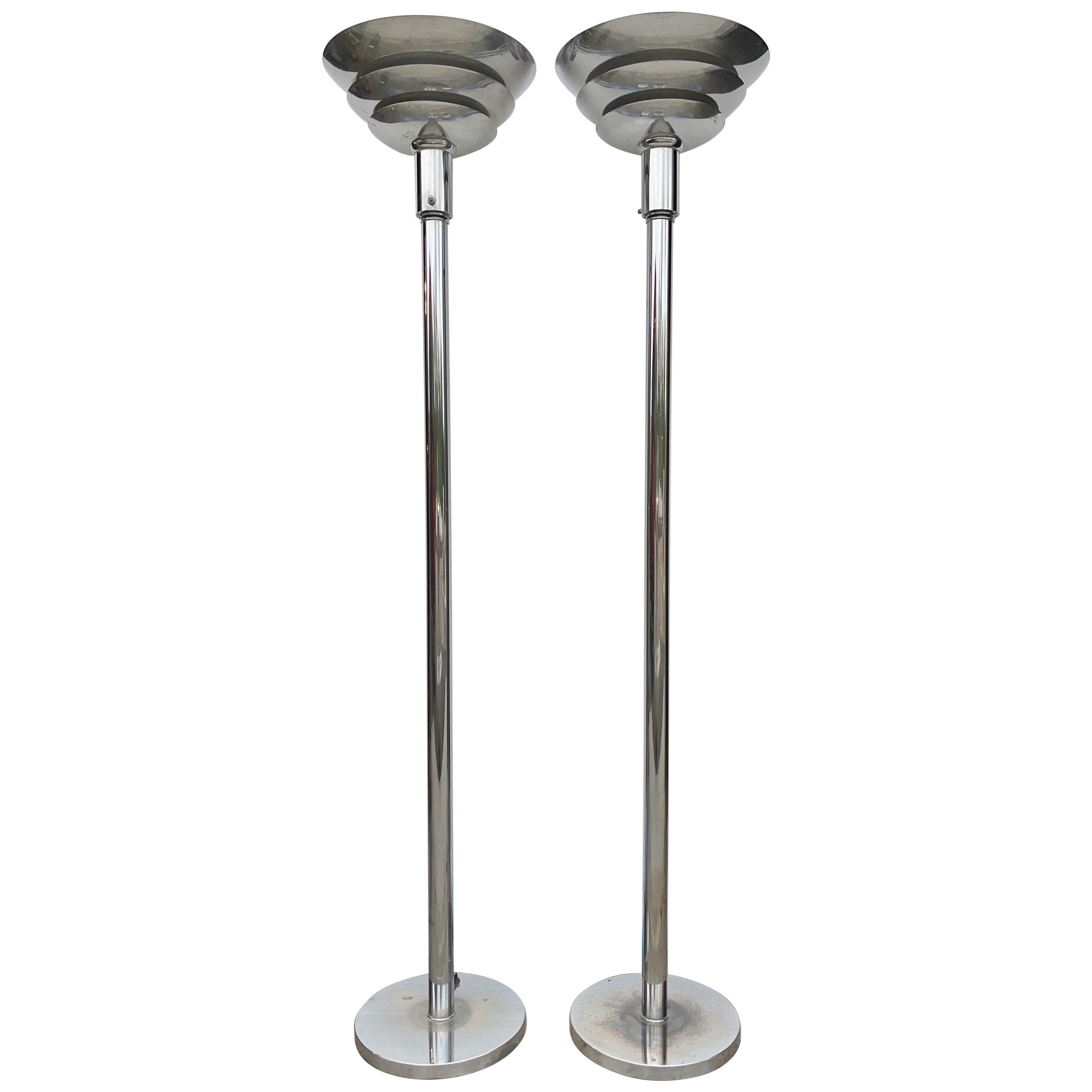 Pair of Streamline Art Deco Torcheres by Rembrandt Lamp Co.