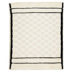 Ivory Modern Moroccan Style Handmade Wool Rug With Checker Design