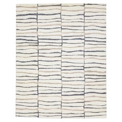 Handmade Moroccan Style Modern Wool Rug With Abstract Motif In Ivory