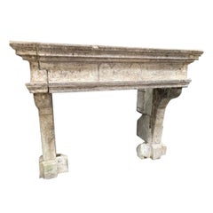 Early 18th Century Limestone Fireplace Mantel with Date Inscription '1713'