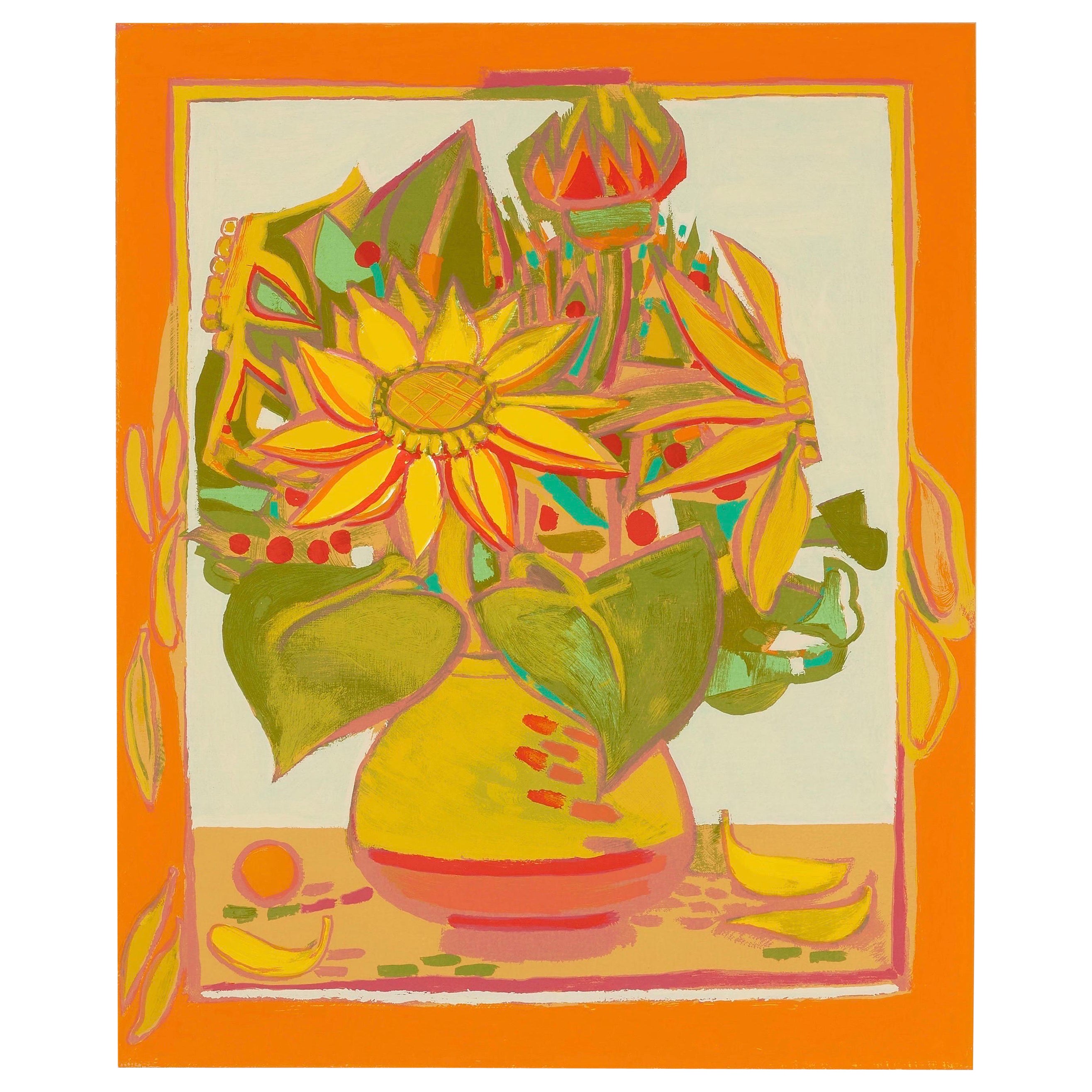Francoise Gilot (1921-2023) “Sunflowers With Fallen Petals” Signed Serigraph For Sale