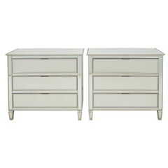 Hollywood Regency Mirrored 3 Drawer Commodes, Pair