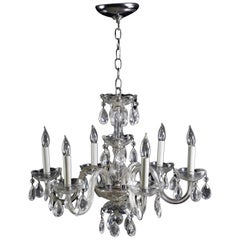 Antique Clear Glass & Crystal 6 Arm Chandelier