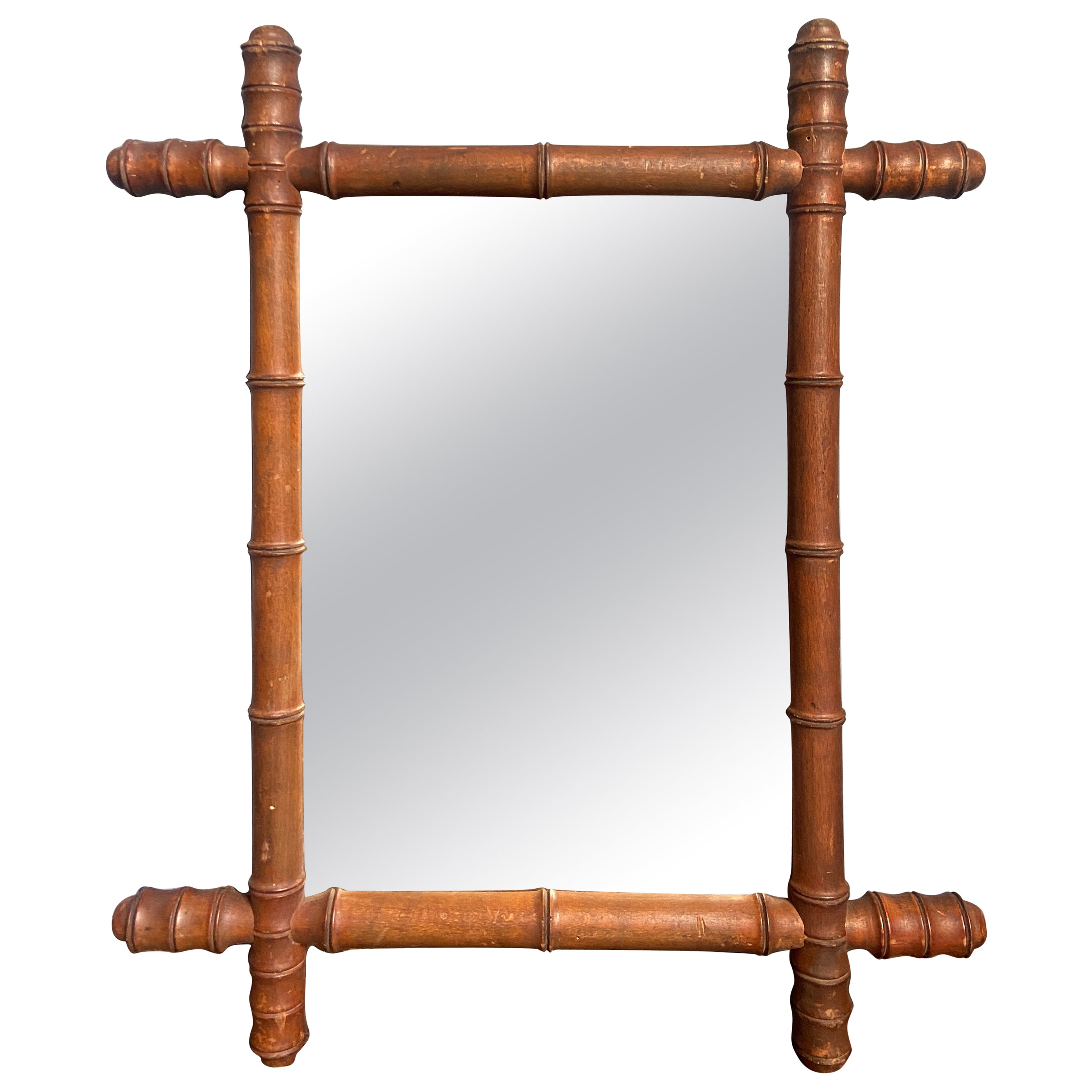 Mid-Century Modern French Faux Bamboo Wall Mirror. 1930s For Sale