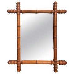 Vintage Mid-Century Modern French Faux Bamboo Wall Mirror. 1930s
