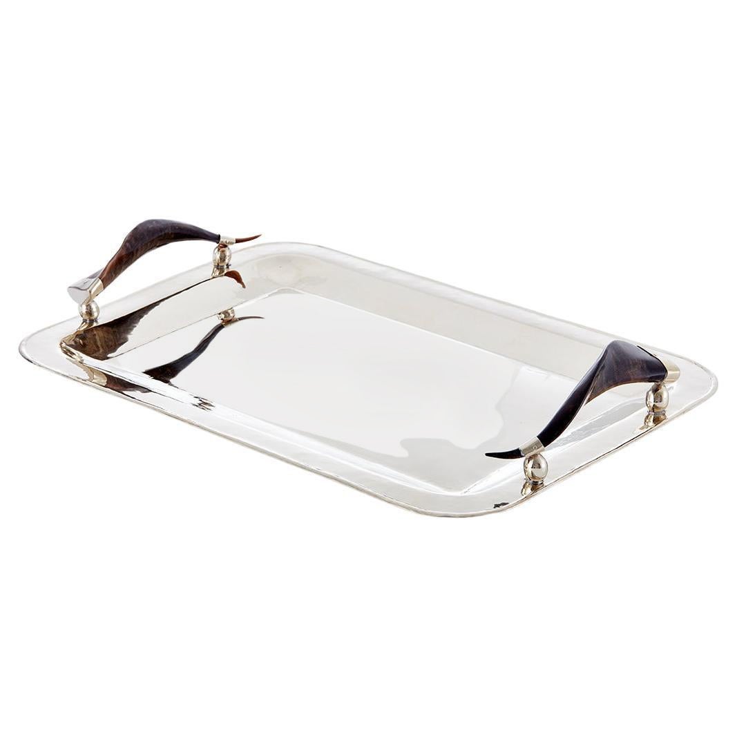 JUJUY Small Rectangular Alpaca Silver & Horn Tray For Sale