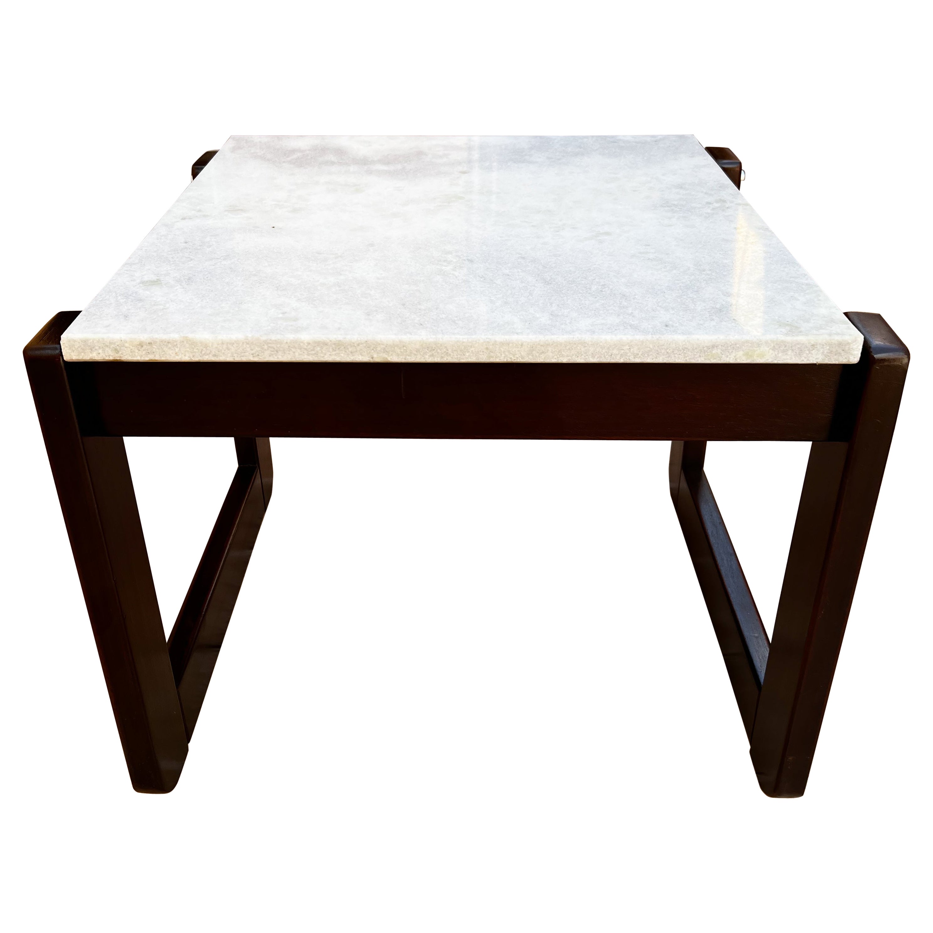 Mid-Century Modern Side Table in Hardwood and Marble by Percival Lafer, 1970's For Sale