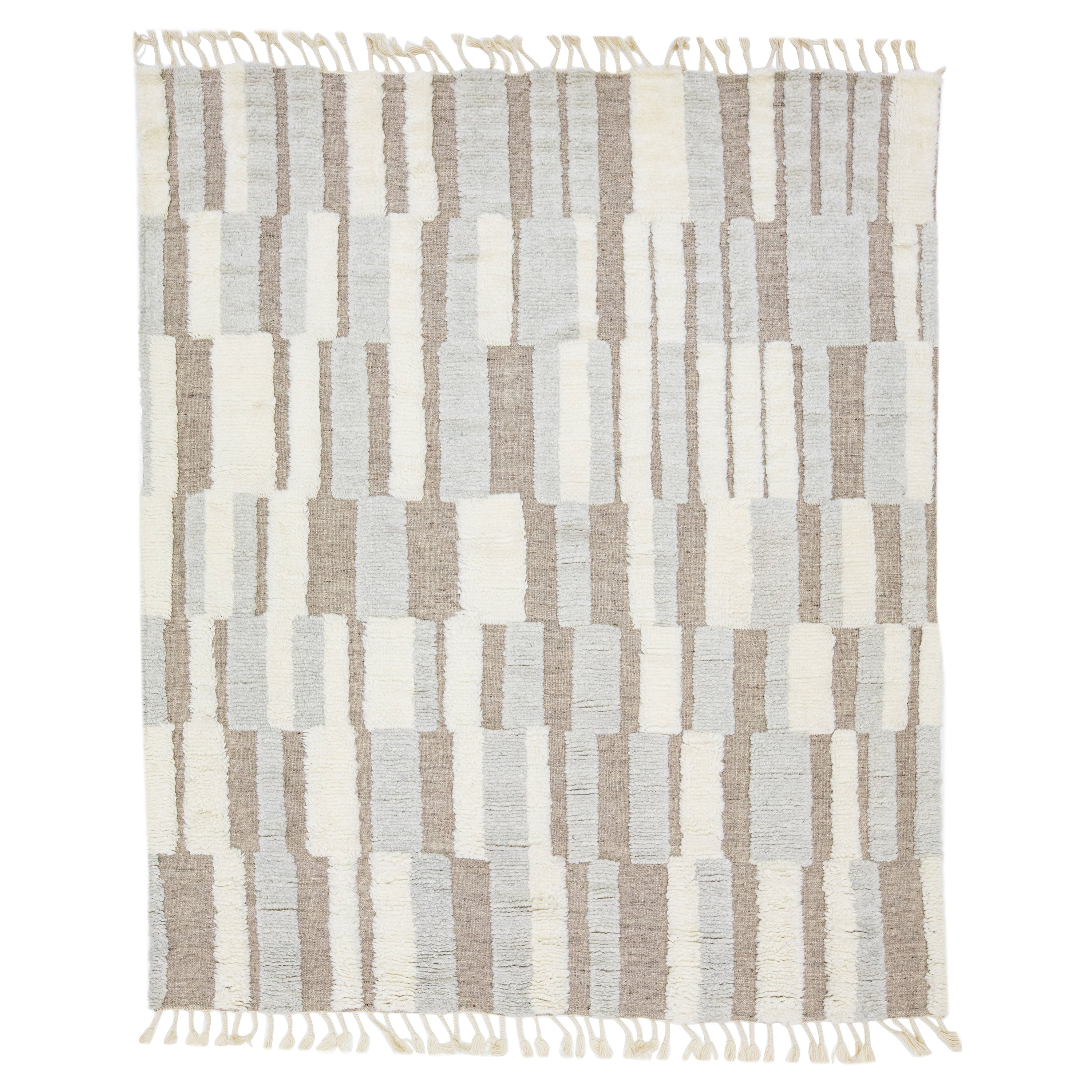 Earth Tones Abstract Moroccan Style Modern Wool Rug 