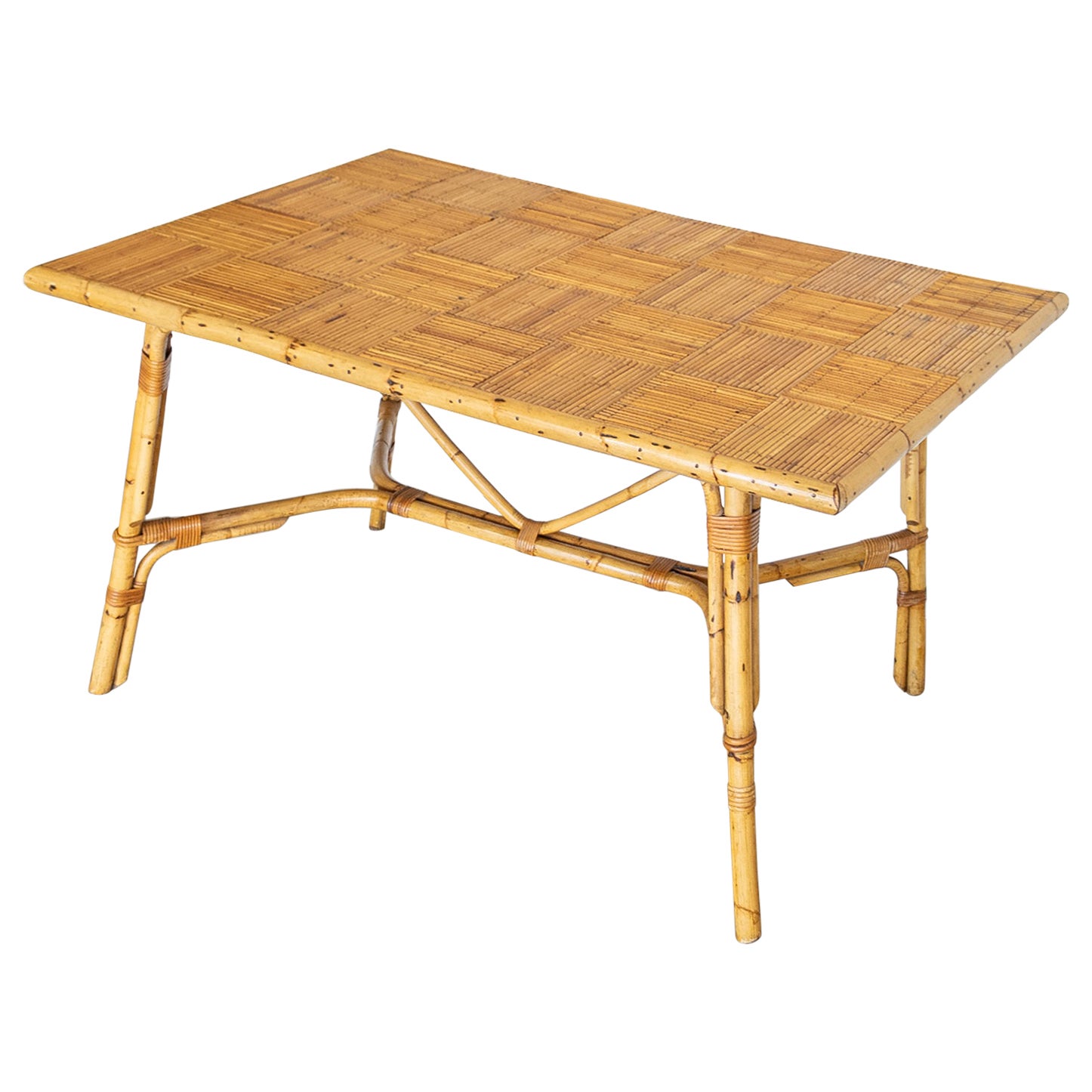 French Rattan Dining Table by Audoux Minet