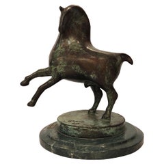 Stylized Horse Sculpture by Heriberto Júarez in beautiful green patinated Bronze