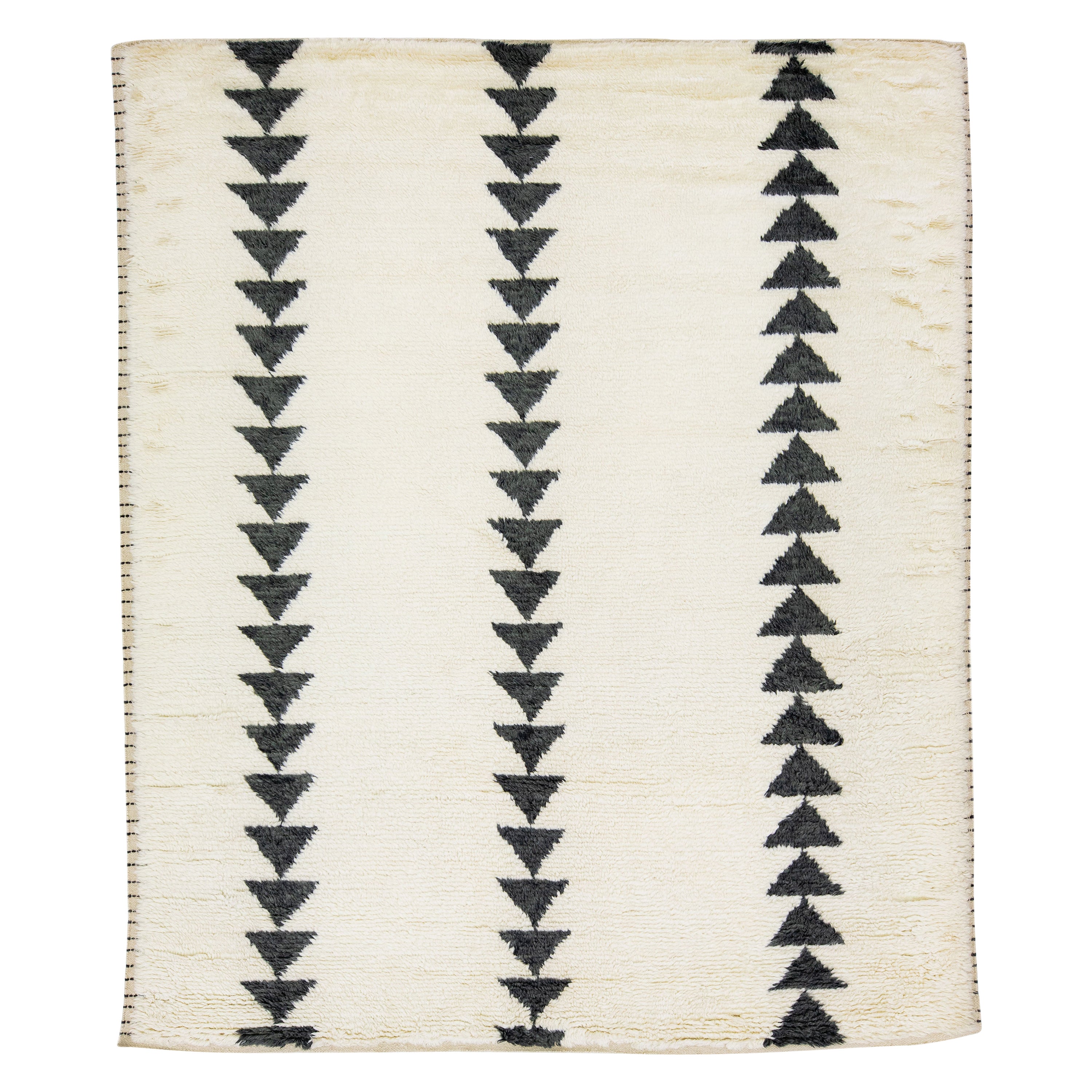 Ivory Modern Moroccan Style Wool Rug  with Tribal Pattern For Sale