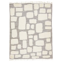 Handmade Moroccan Style Modern Wool Rug with Gray and Ivory Motif 