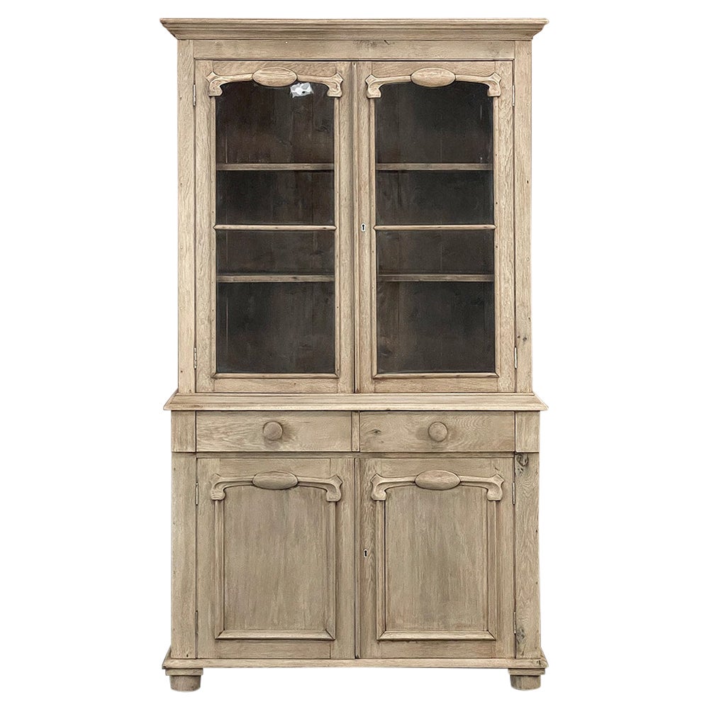 19th Century Country French Neoclassical Bookcase in Stripped Oak For Sale