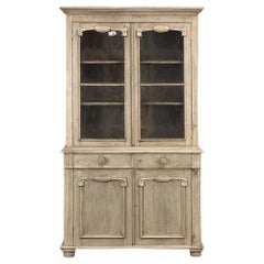 Antique 19th Century Country French Neoclassical Bookcase in Stripped Oak