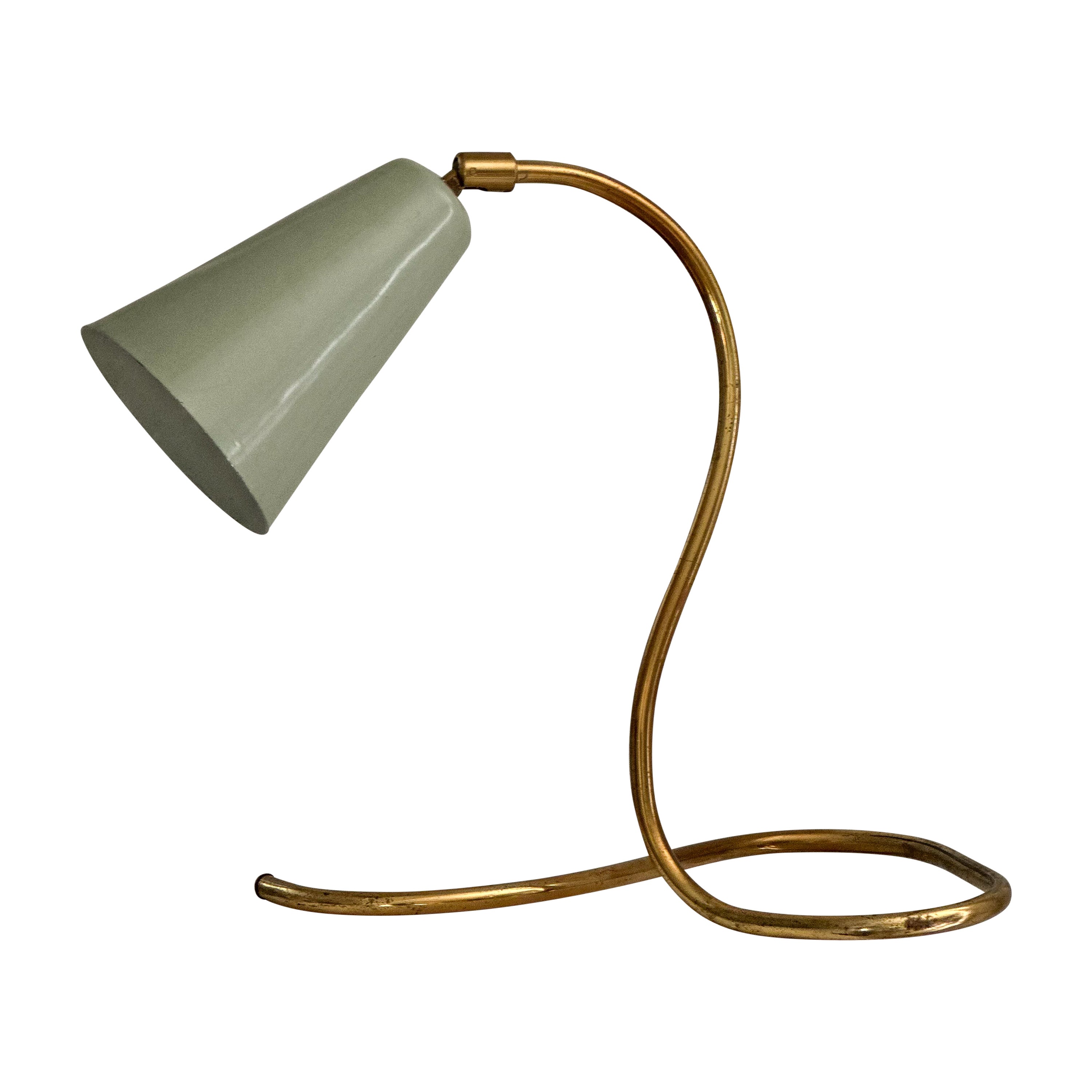 Swedish Modern Curved Brass Table Lamp With Lacquered Shade, 1950s