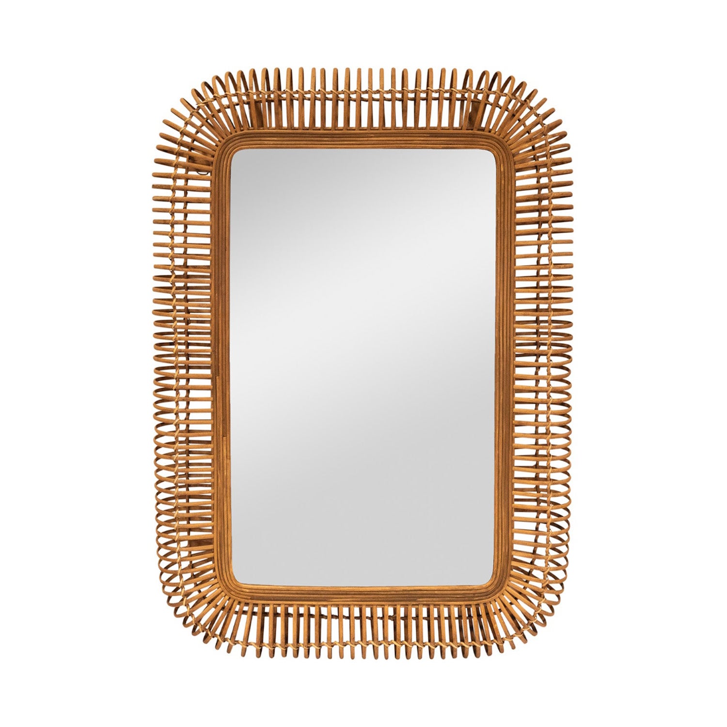Italian Mirror with Artisan Rattan Loop Frame 1960s For Sale at 1stDibs
