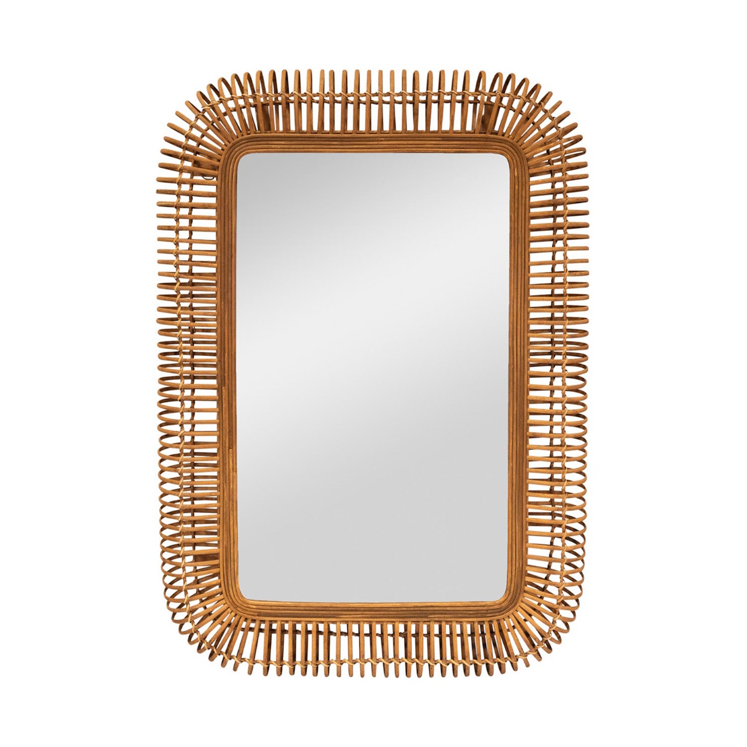 Italian Mirror with Artisan Rattan Loop Frame 1960s