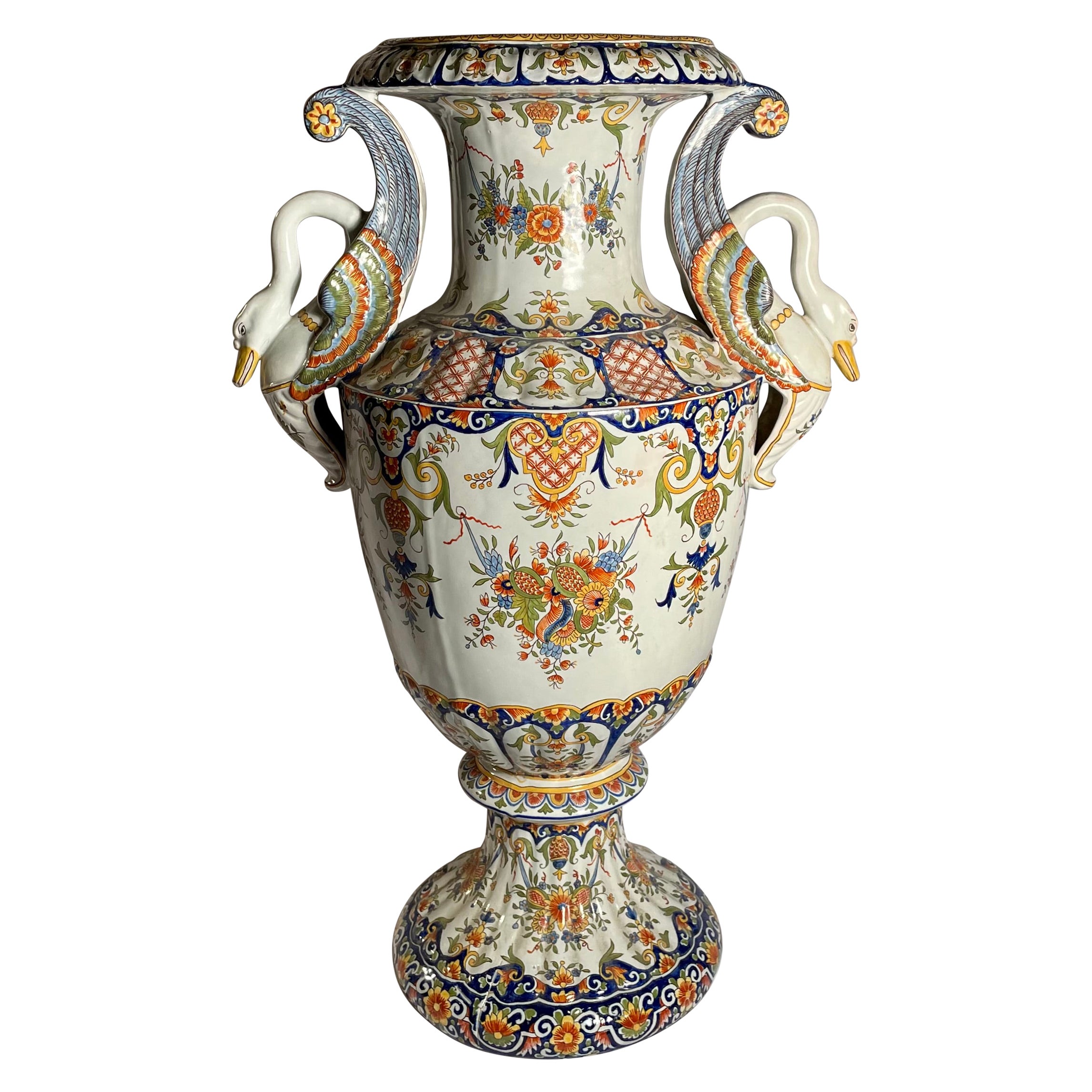Antique French Faience Enameled Urn, circa 1900-1910 For Sale
