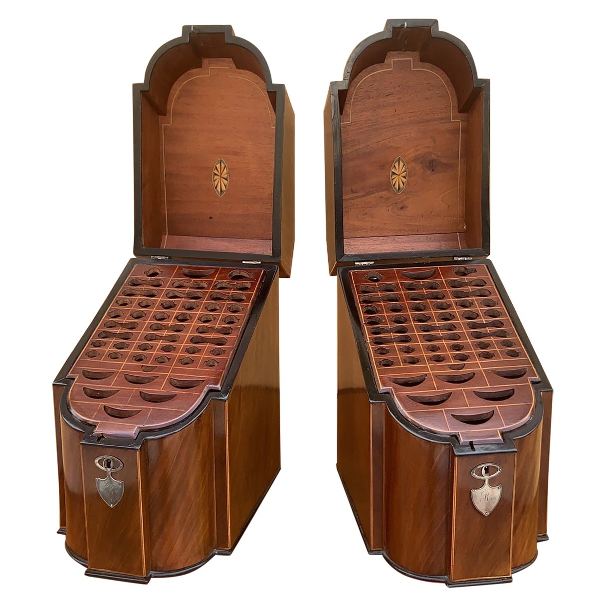 Antique English Georgian III Mahogany Knife Boxes - Pair For Sale