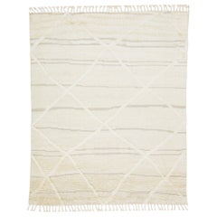 Modern Moroccan Style Wool Rug With Ivory Tribal Pattern