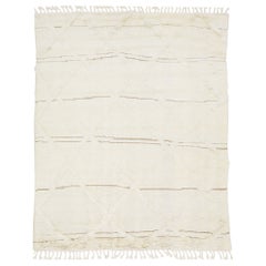 Tapis en laine tribal de style marocain moderne fait à la main, ivoire et Brown